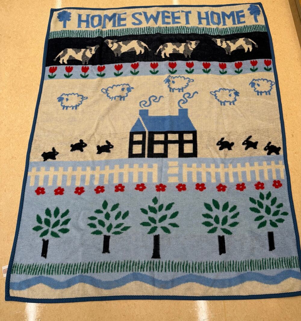 80s Vintage Home Sweet Home Farmhouse Fleece Throw Blanket Cottagecore Folk Art